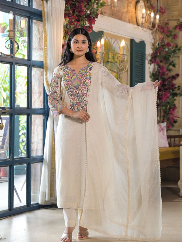 Off White Cotton Premium And Elegant Kurta Sets For Women