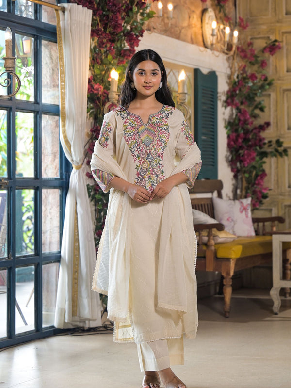Off White Cotton Premium And Elegant Kurta Sets For Women