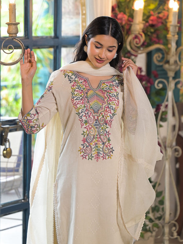 Off White Cotton Premium And Elegant Kurta Sets For Women