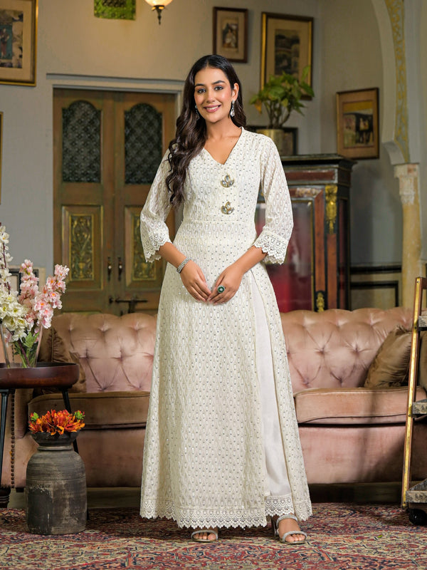 Off-White Cotton Premium & Elegant Kurta Sets For Women