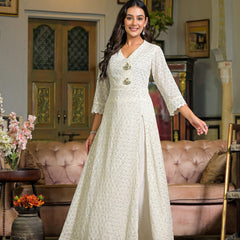Off-White Cotton Premium & Elegant Kurta Sets For Women