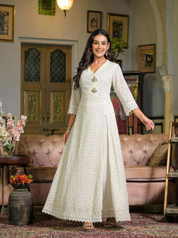 Off-White Cotton Premium & Elegant Kurta Sets For Women