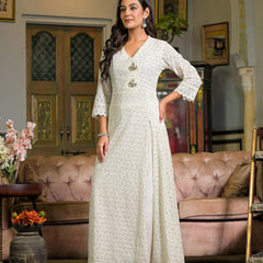 Off-White Cotton Premium & Elegant Kurta Sets For Women