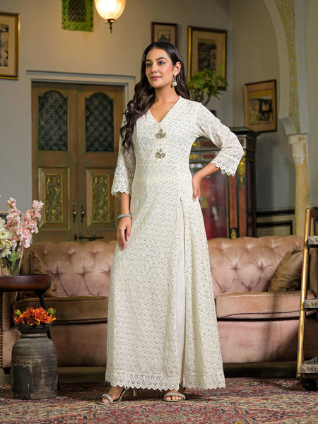 Off-White Cotton Premium & Elegant Kurta Sets For Women