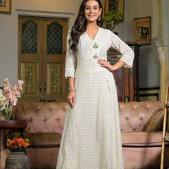 Off-White Cotton Premium & Elegant Kurta Sets For Women
