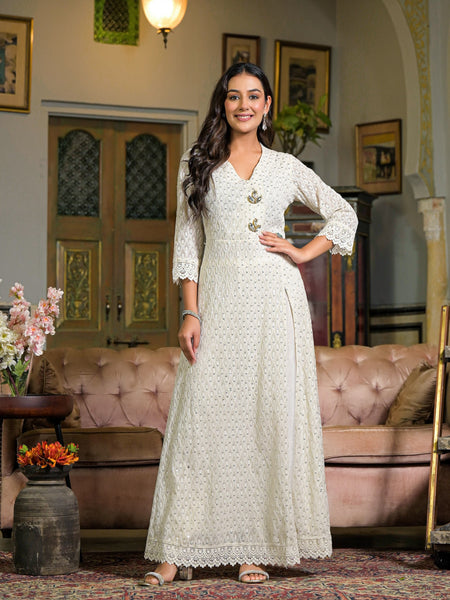Off-White Cotton Premium & Elegant Kurta Sets For Women