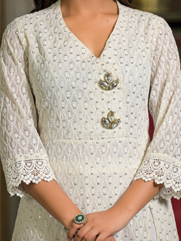 Off-White Cotton Premium & Elegant Kurta Sets For Women