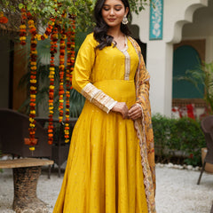 Yellow silk chanderi Premium And Elegant Kurta Sets For Women