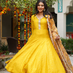 Yellow silk chanderi Premium And Elegant Kurta Sets For Women