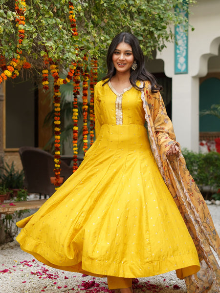 Yellow silk chanderi Premium And Elegant Kurta Sets For Women