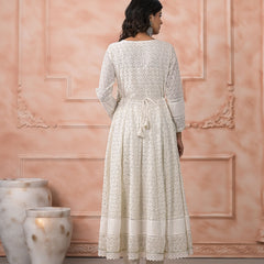 Off White Schiffli Angrakha Kurta Set with Dupatta