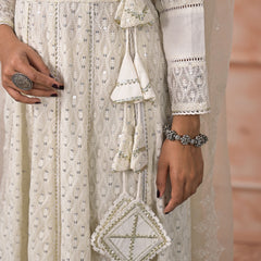 Off White Schiffli Angrakha Kurta Set with Dupatta