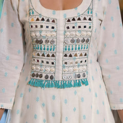 White Green Dabu Print Anarkali Kurta Set