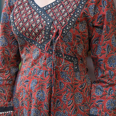 Maroon Ajrakh Print Cotton Anarkali Kurta Set