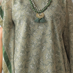 Green Dabu Print Cotton Kaftan Kurta Set