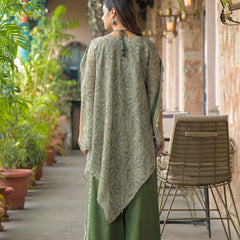 Green Dabu Print Cotton Kaftan Kurta Set