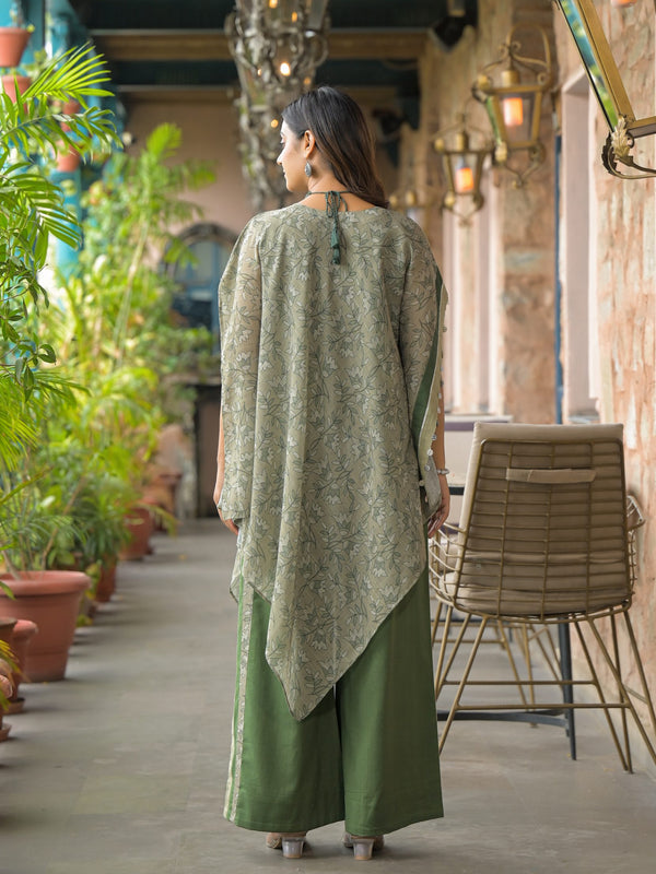 Green Dabu Print Cotton Kaftan Kurta Set