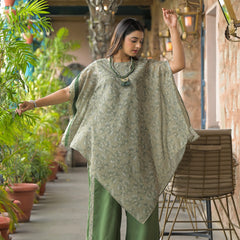 Green Dabu Print Cotton Kaftan Kurta Set