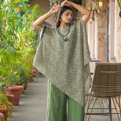 Green Dabu Print Cotton Kaftan Kurta Set