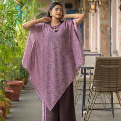Purple Dabu Print Cotton Kaftan Kurta Set