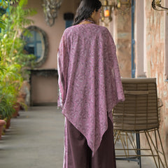 Purple Dabu Print Cotton Kaftan Kurta Set