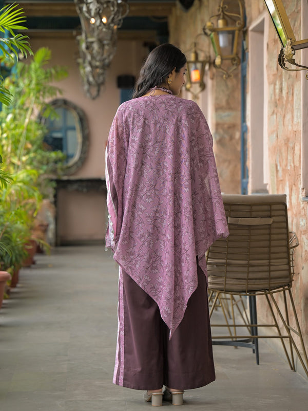 Purple Dabu Print Cotton Kaftan Kurta Set