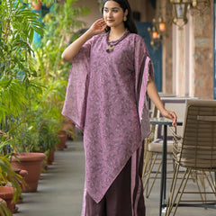 Purple Dabu Print Cotton Kaftan Kurta Set