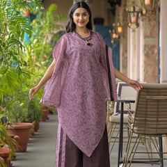 Purple Dabu Print Cotton Kaftan Kurta Set