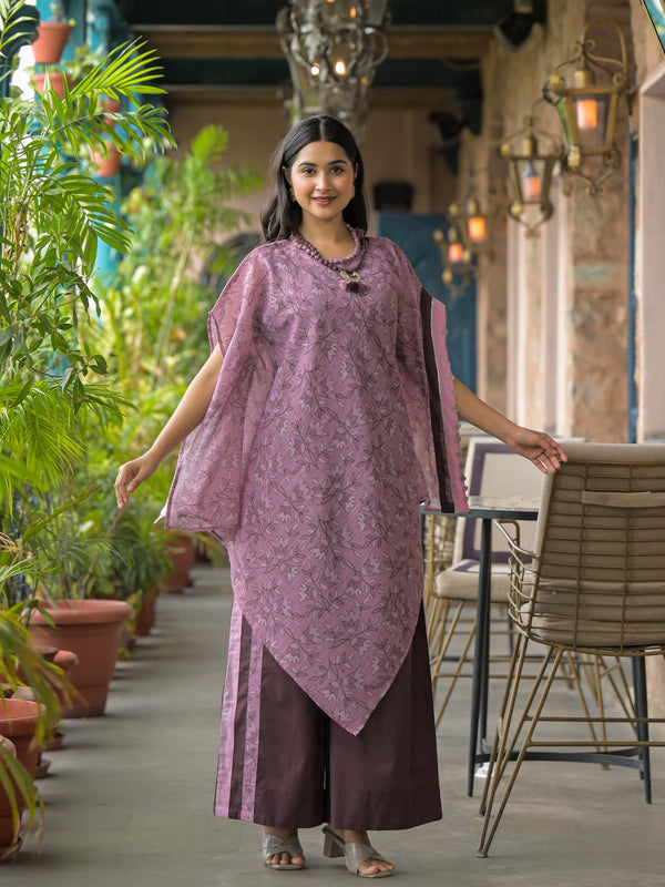 Purple Dabu Print Cotton Kaftan Kurta Set
