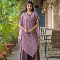 Purple Dabu Print Cotton Kaftan Kurta Set