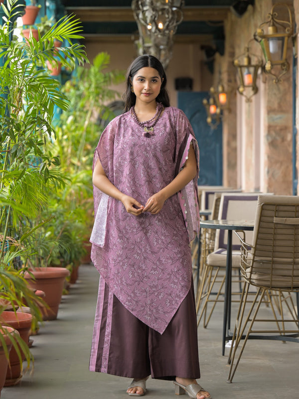 Purple Dabu Print Cotton Kaftan Kurta Set