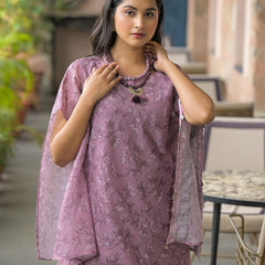 Purple Dabu Print Cotton Kaftan Kurta Set