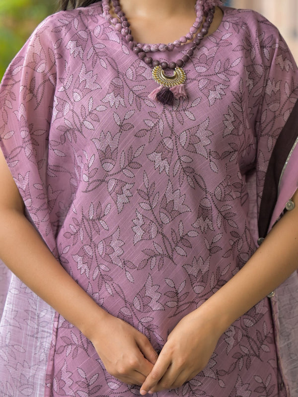 Purple Dabu Print Cotton Kaftan Kurta Set