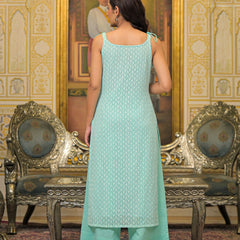 Sea Green Georgette Premium And Elegant Kurta Sets For Women
