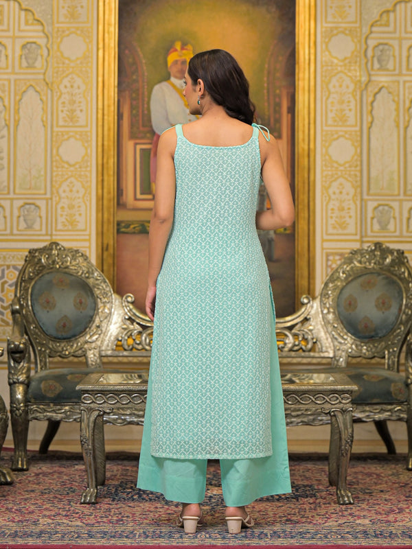 Sea Green Georgette Premium And Elegant Kurta Sets For Women
