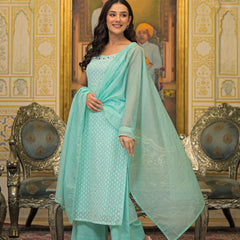 Sea Green Georgette Premium And Elegant Kurta Sets For Women