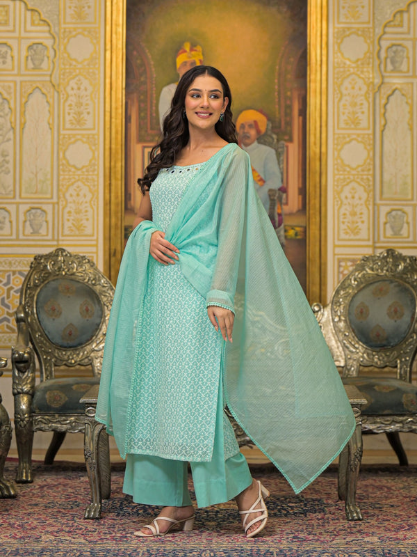 Sea Green Georgette Premium And Elegant Kurta Sets For Women