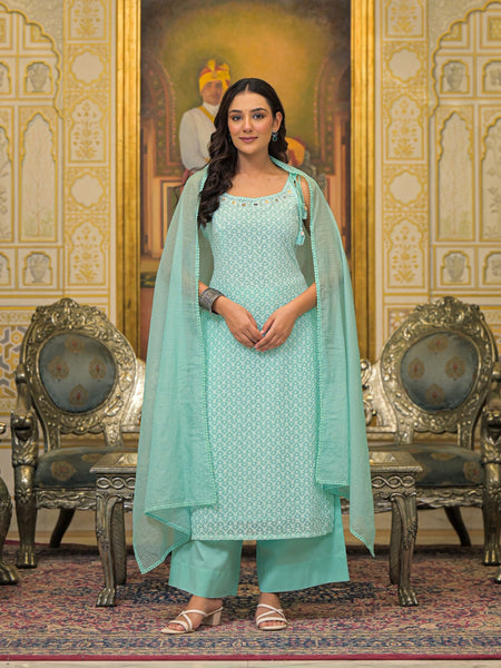 Sea Green Georgette Premium And Elegant Kurta Sets For Women