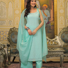 Sea Green Georgette Premium And Elegant Kurta Sets For Women