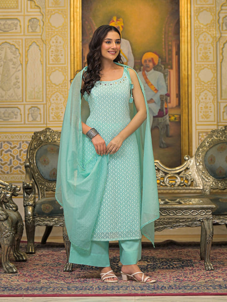 Sea Green Georgette Premium And Elegant Kurta Sets For Women