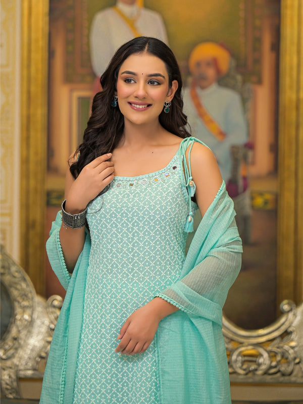 Sea Green Georgette Premium And Elegant Kurta Sets For Women