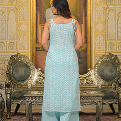 Sky Blue Schiffli Kurta Set with Dupatta