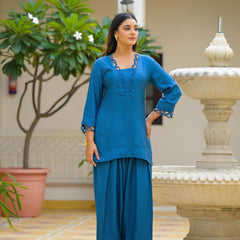 Blue Crape Premium And Elegant Co-Ord Set For Women
