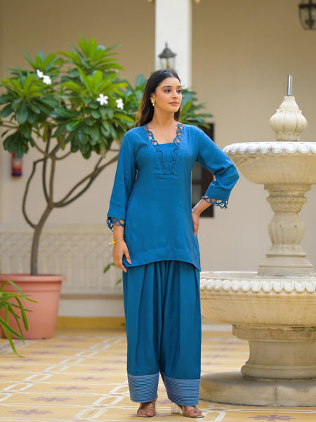 Blue Crape Premium And Elegant Co-Ord Set For Women