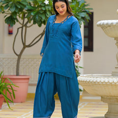 Blue Crape Premium And Elegant Co-Ord Set For Women