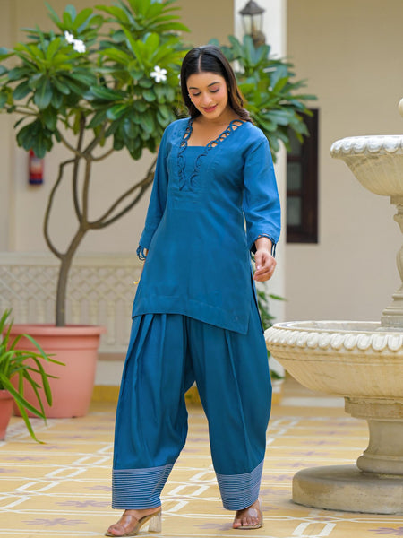 Blue Crape Premium And Elegant Co-Ord Set For Women