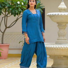Blue Crape Premium And Elegant Co-Ord Set For Women
