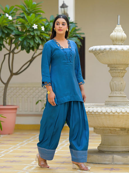 Blue Crape Premium And Elegant Co-Ord Set For Women