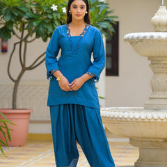 Blue Crape Premium And Elegant Co-Ord Set For Women