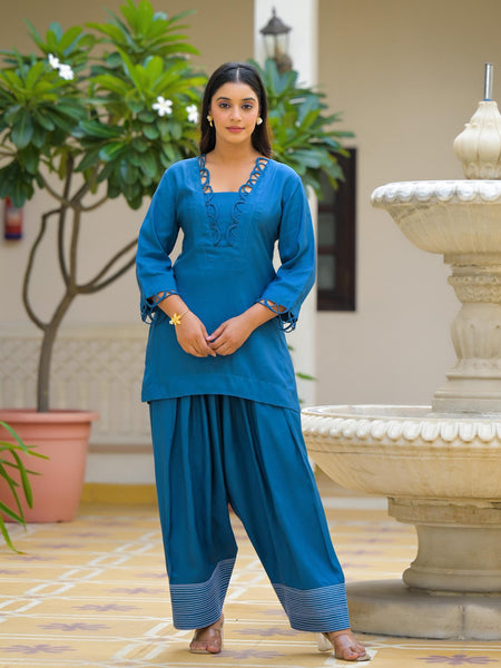 Blue Crape Premium And Elegant Co-Ord Set For Women